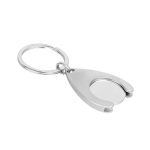 Keyring with a shopping cart token, Cartcoin matt silver colour