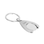 Keyring with a shopping cart token, Cartcoin matt silver colour image with logo