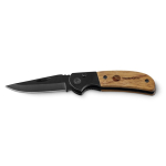 Stainless steel and wood pocket knife with safety lock natural colour image with logo 4