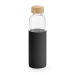 Glass bottle with bamboo lid and silicone sleeve, 500 ml black colour