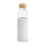 Glass bottle with bamboo lid and silicone sleeve, 500 ml white colour