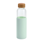 Glass bottle with bamboo lid and silicone sleeve, 500 ml light-green colour