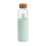 Glass bottle with bamboo lid and silicone sleeve, 500 ml light-green colour image with logo