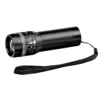 Flashlight with zoom function and 3 light modes, Trios black colour