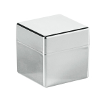 Lip balm in metal cube-shaped container, SPF 15 silver colour