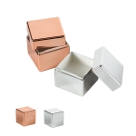 Lip balm in metal cube-shaped container, SPF 15 various colours