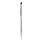 Slim pen with stylus chrome colour blue ink matt silver colour image with logo 3