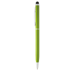 Slim pen with stylus chrome colour blue ink light-green colour