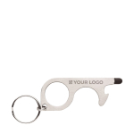 Multifunctional keyring helps avoids contact with surfaces matt silver colour view with print area