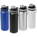 Sports steel bottle with handle and spout, 590 ml silver colour