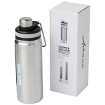 Sports steel bottle with handle and spout, 590 ml silver colour