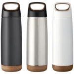 Thermal steel bottle with cork base, 600 ml white colour