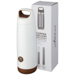 Thermal steel bottle with cork base, 600 ml white colour