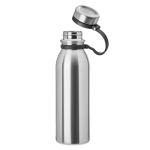 Leak-proof thermos bottle with silicone loop, 600 ml matt silver colour fourth view