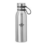 Leak-proof thermos bottle with silicone loop, 600 ml matt silver colour main view