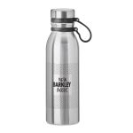 Leak-proof thermos bottle with silicone loop, 600 ml matt silver colour second main view