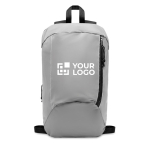 Hiking backpack made of polyester with a reflective surface view with print area