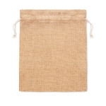 Small jute bag in natural tone with string closure, 14x22 cm beige colour second view