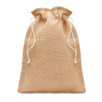 Medium-sized jute bag with cord closure, 25x32 cm beige colour