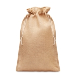 Large natural colour jute bag with string closure, 30x47cm beige colour