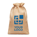 Large natural colour jute bag with string closure, 30x47cm view with print area