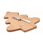 Bamboo cheese board and steel knife in Christmas tree shape wood colour