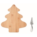 Bamboo cheese board and steel knife in Christmas tree shape wood colour second view