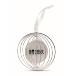 Round, stainless steel, hanging Christmas tree decoration silver colour view with print area