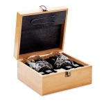 Luxurious set with whiskey glasses, stone ice cubes, tongs wood colour