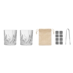 Luxurious set with whiskey glasses, stone ice cubes, tongs wood colour third view