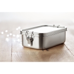 Leak-proof stainless steel lunch box, locking clasps, 750 ml matt silver colour ambient view