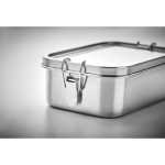 Leak-proof stainless steel lunch box, locking clasps, 750 ml matt silver colour photographic view