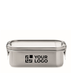 Leak-proof stainless steel lunch box, locking clasps, 750 ml view with print area