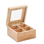 Bamboo tea box for 24 tea bags with transparent glass lid wood colour