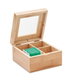 Bamboo tea box for 24 tea bags with transparent glass lid wood colour second view