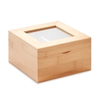 Bamboo tea box for 24 tea bags with transparent glass lid wood colour third view