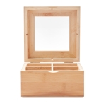 Bamboo tea box for 24 tea bags with transparent glass lid wood colour fourth view