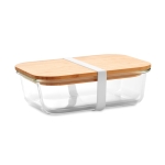 Modern snack lunch box from glass with bamboo lid, 900 ml transparent colour