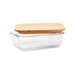 Modern snack lunch box from glass with bamboo lid, 900 ml transparent colour third view