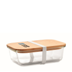 Modern snack lunch box from glass with bamboo lid, 900 ml view with print area