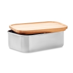 Steel lunch box with lid and bamboo cutlery, 600 ml wood colour third view