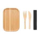 Steel lunch box with lid and bamboo cutlery, 600 ml wood colour fifth view