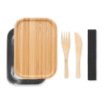 Steel lunch box with lid and bamboo cutlery, 600 ml wood colour ninth view