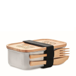 Steel lunch box with lid and bamboo cutlery, 600 ml view with print area