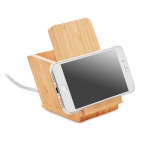 Wireless charging station & bamboo pen holder, iPhone & Android wood colour third view