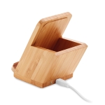 Wireless charging station & bamboo pen holder, iPhone & Android wood colour fifth view