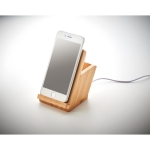 Wireless charging station & bamboo pen holder, iPhone & Android wood colour photographic view