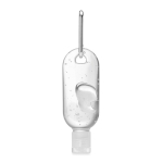 Hand sanitiser with hinged lid and carabiner, 30 ml transparent colour