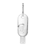 Hand sanitiser with hinged lid and carabiner, 30 ml transparent colour second view