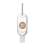 Hand sanitiser with hinged lid and carabiner, 30 ml transparent colour main view